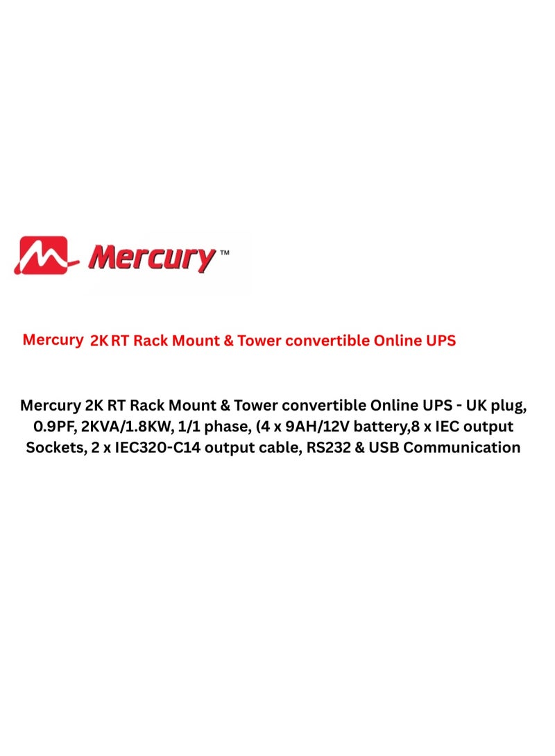 Mercury Online UPS, 2 RT, Rack Mount and Tower Convertible - Image 4
